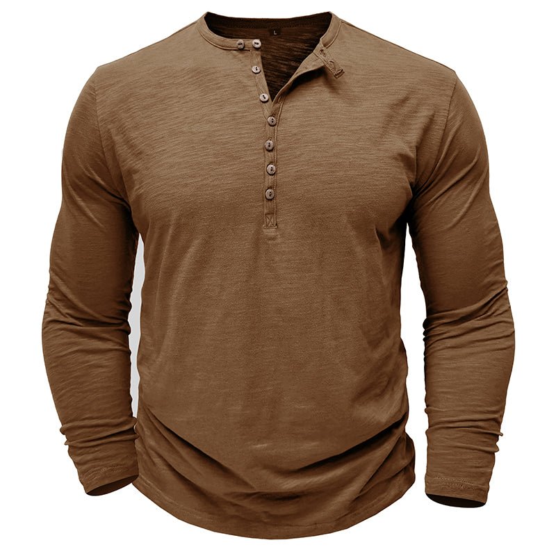 Men's Long Sleeve Henley Shirt Textured Button Front