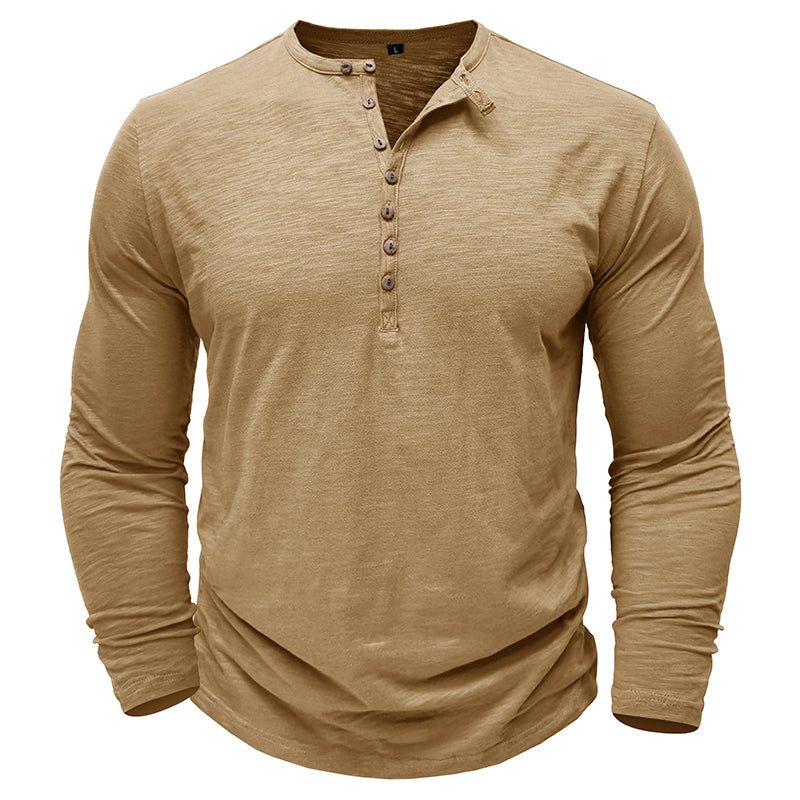 Men's Long Sleeve Henley Shirt Textured Button Front