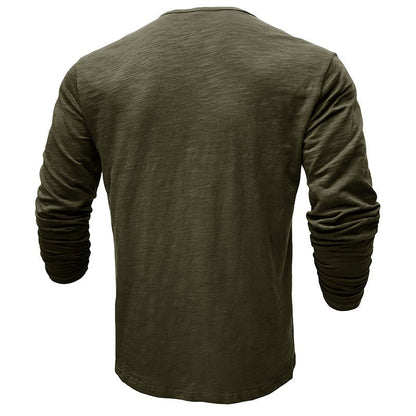 Men's Long Sleeve Henley Shirt Textured Button Front