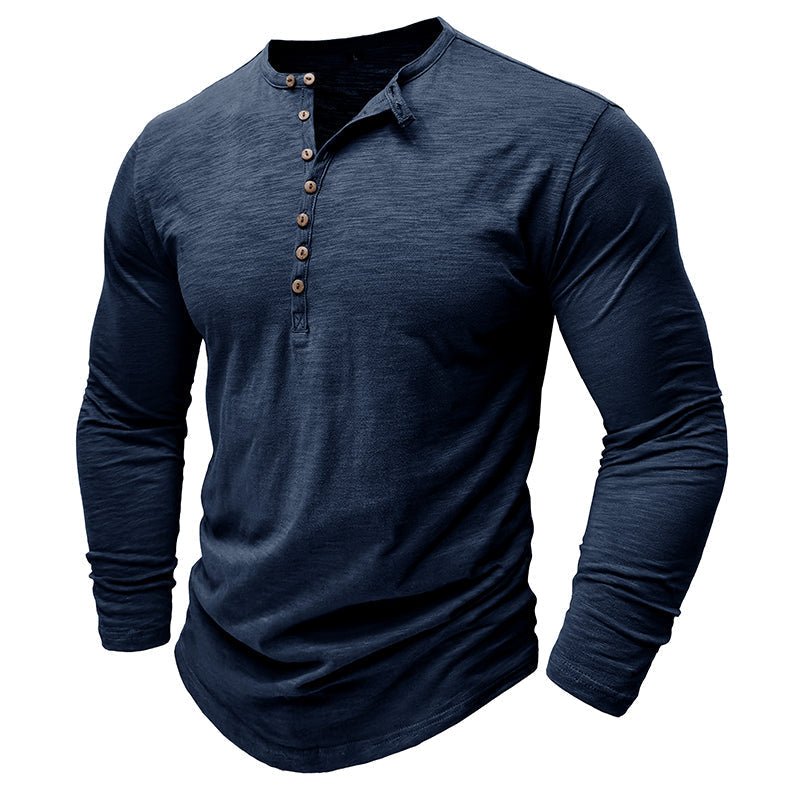 Men's Long Sleeve Henley Shirt Textured Button Front