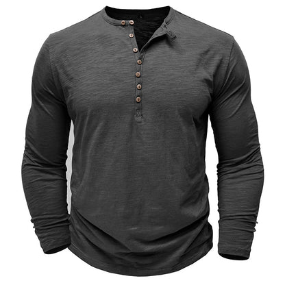 Men's Long Sleeve Henley Shirt Textured Button Front - VibreMode