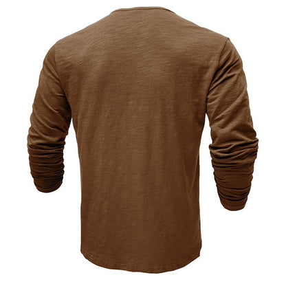 Men's Long Sleeve Henley Shirt Textured Button Front