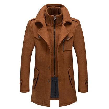 Men's Mid-Length Coat Button Front Zip Layer Tan