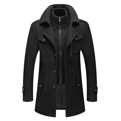 Men's Mid-Length Coat Button Front Zip Layer Tan - VibreMode