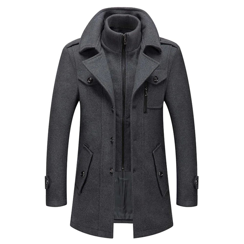 Men's Mid-Length Coat Button Front Zip Layer Tan