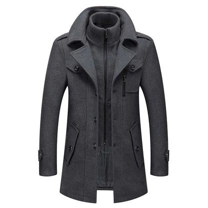Men's Mid-Length Coat Button Front Zip Layer Tan