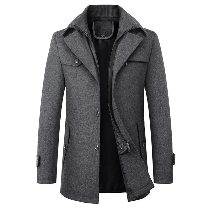 Men's Mid-Length Winter Jacket Button Front - VibreMode