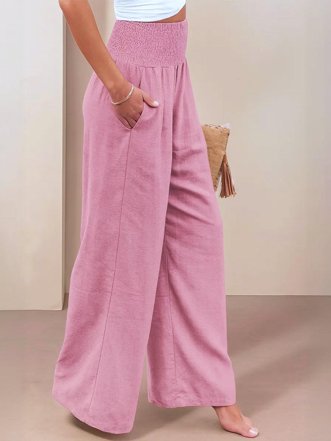 Women's High Waist Wide Leg Pants Smocked Waist