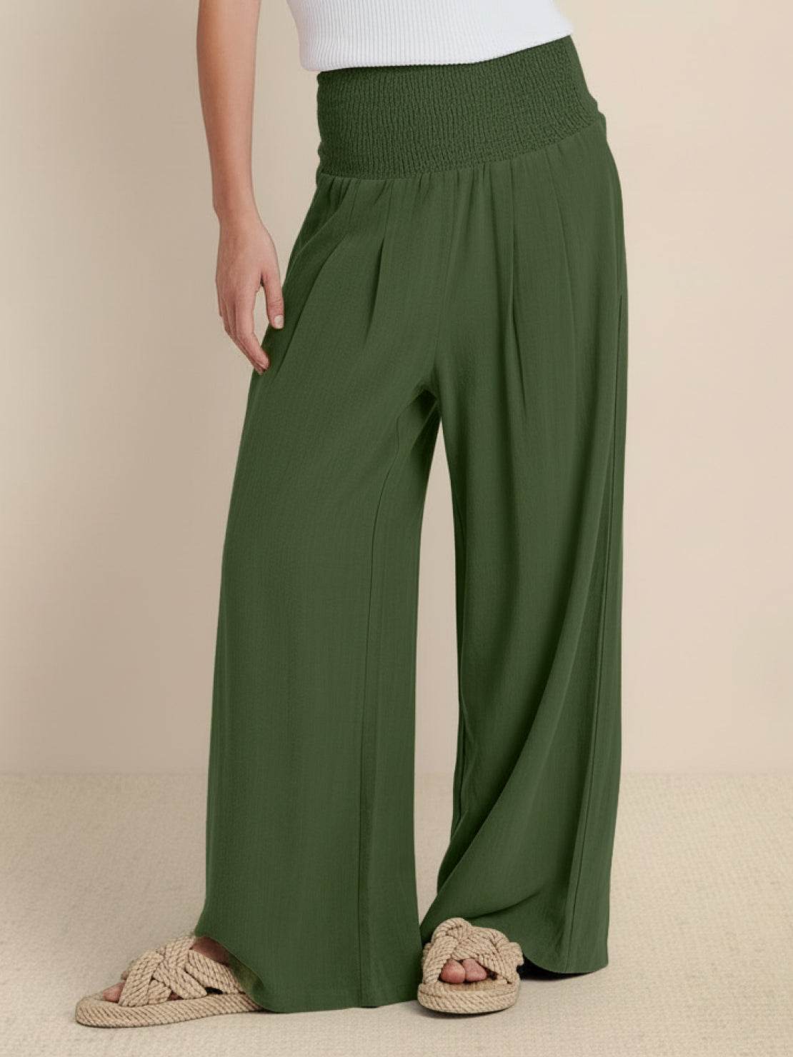Women's High Waist Wide Leg Pants Smocked Waist