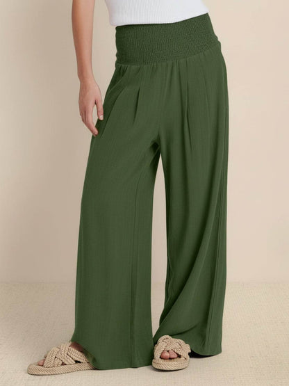 Women's High Waist Wide Leg Pants Smocked Waist
