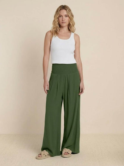 Women's High Waist Wide Leg Pants Smocked Waist