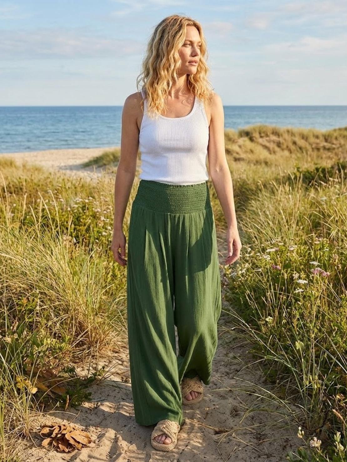 Women's High Waist Wide Leg Pants Smocked Waist