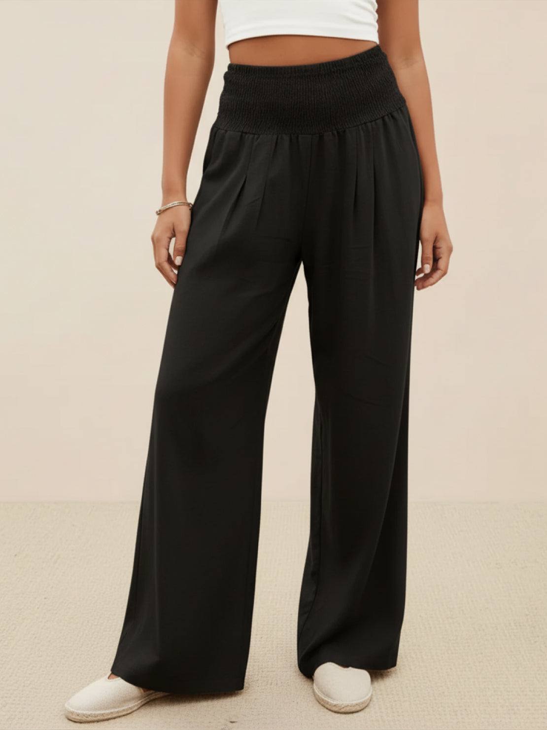 Women's High Waist Wide Leg Pants Smocked Waist