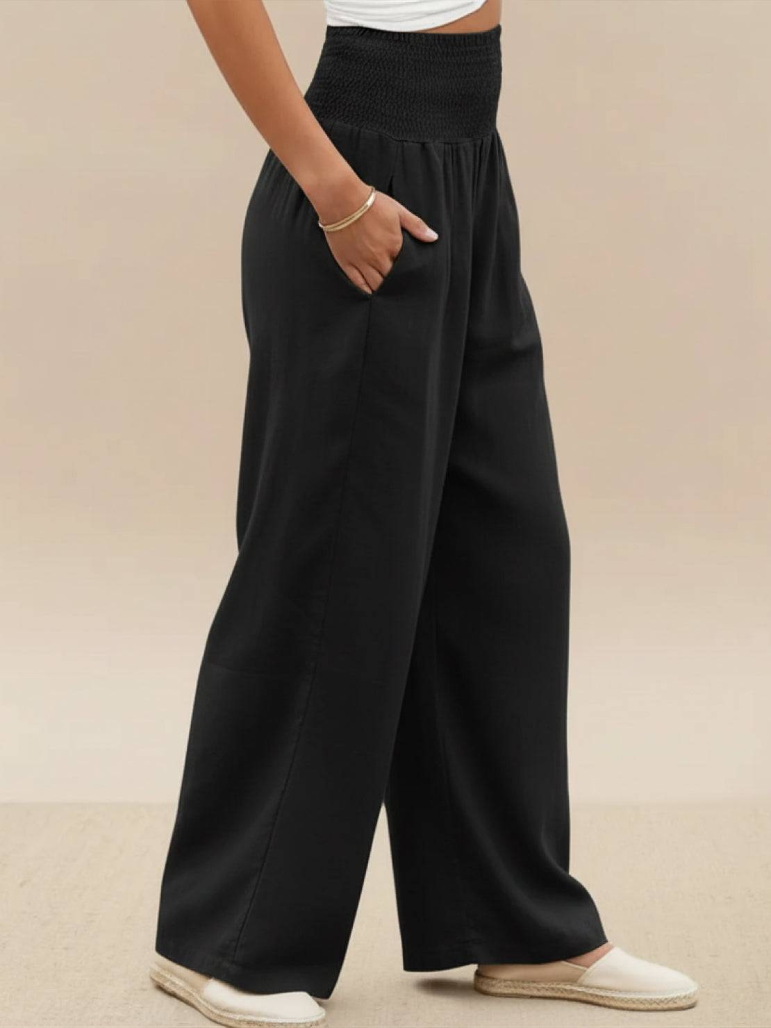 Women's High Waist Wide Leg Pants Smocked Waist