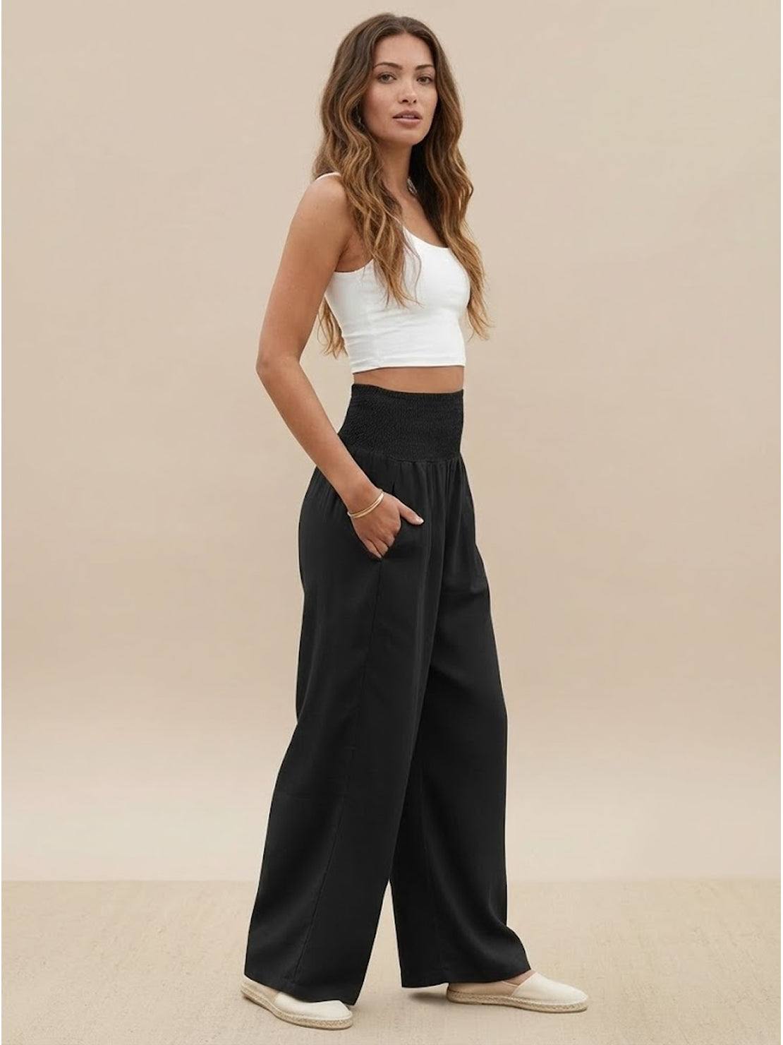 Elegant High Waisted Wide Leg Women's Pants