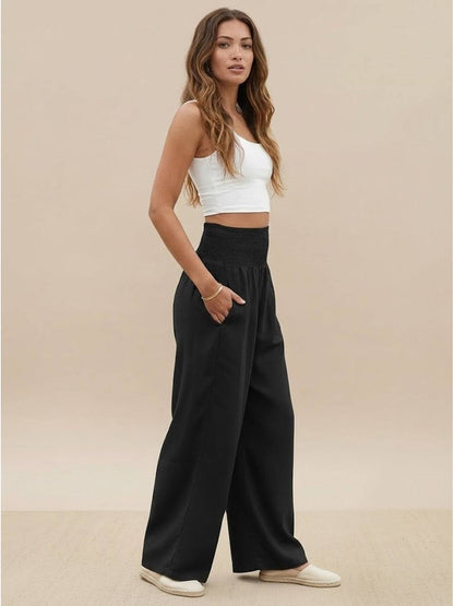 Women's High Waist Wide Leg Pants Smocked Waist