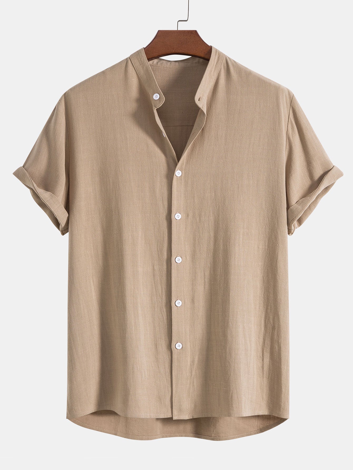 Men's Grandad Collar Button-Down Shirt - VibreMode