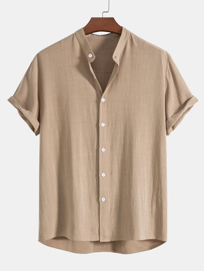 Men's Grandad Collar Button-Down Shirt - VibreMode