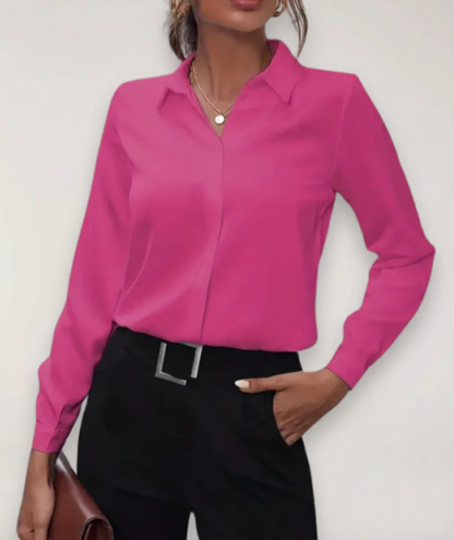 Women's Long Sleeve Blouse Cotton Concealed Buttons White