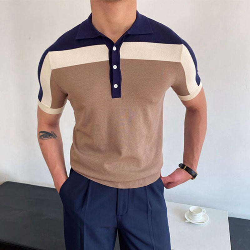 Men's Short Sleeve Polo Shirt Color Block - VibreMode