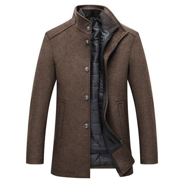 Men's Mid-Length Winter Jacket Button Front Warm - VibreMode