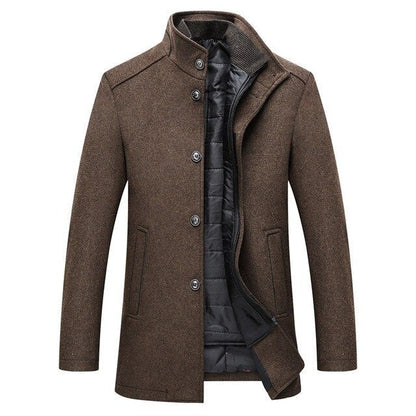 Men's Mid-Length Winter Jacket Button Front Warm - VibreMode