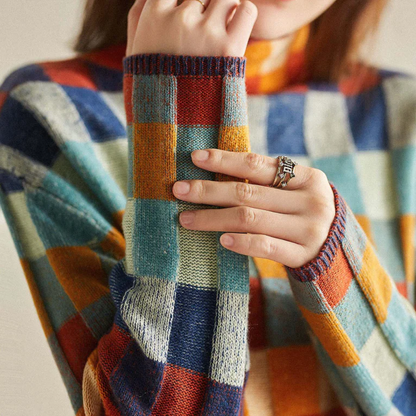 Cozy Ladies Plaid Crew Neck Sweater