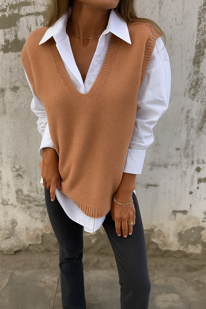 Women's V-Neck Sleeveless Sweater Knit - VibreMode