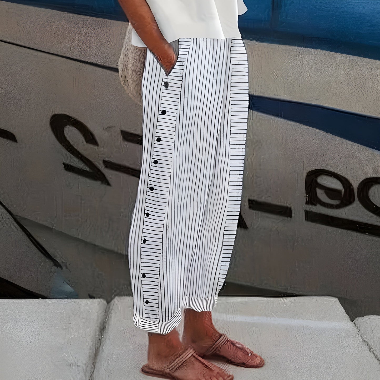 Women's Wide Leg Striped Pants Side Pockets