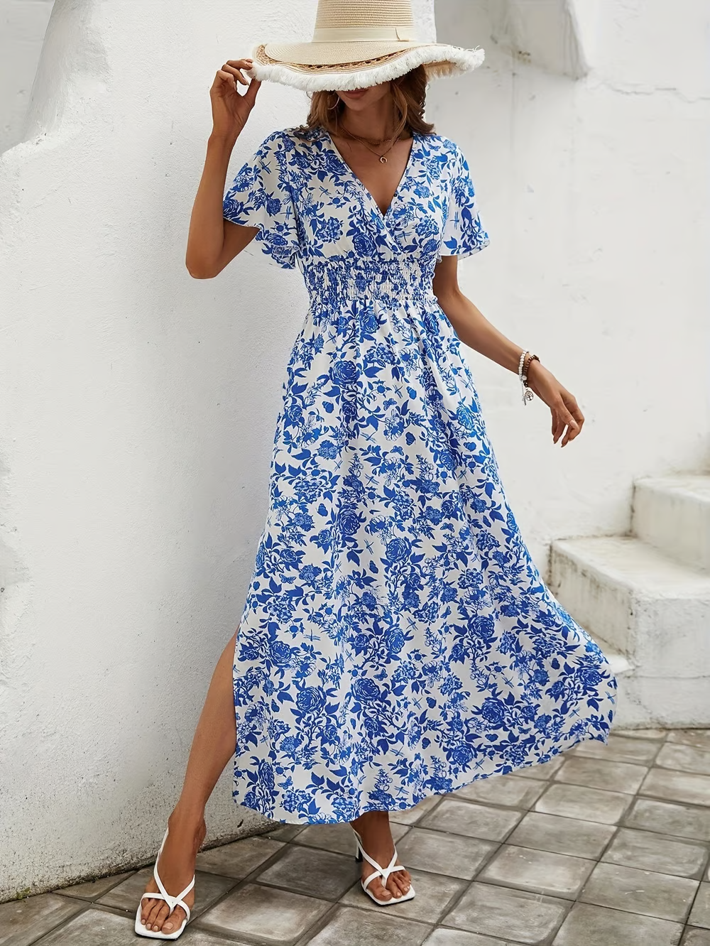 Women's V Neck Flowy Beach Dress