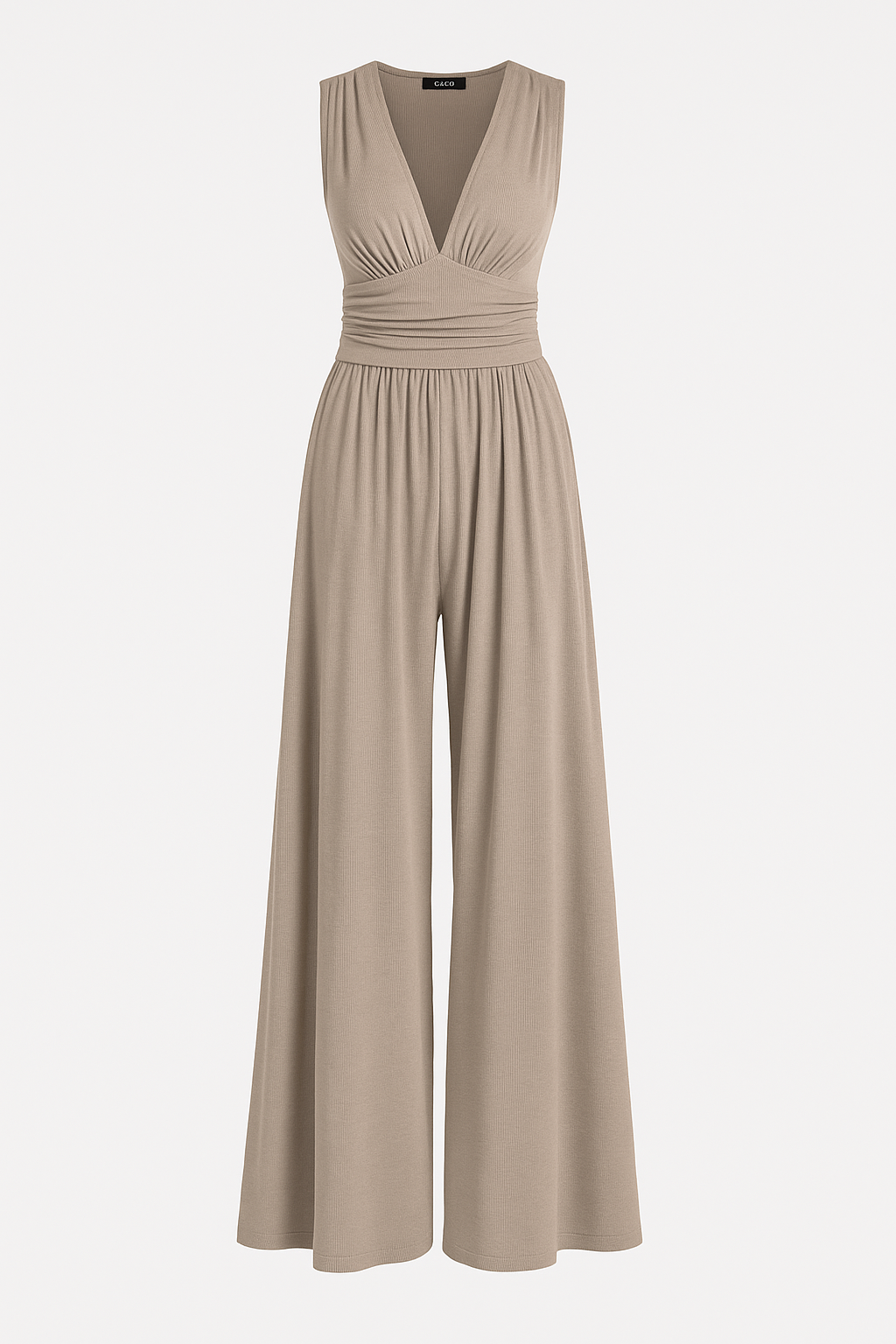 Women's Sleeveless Jumpsuit V-Neck Pleated Waist
