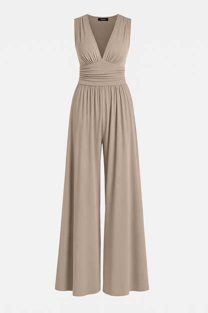 Women's Sleeveless Jumpsuit V-Neck Pleated Waist