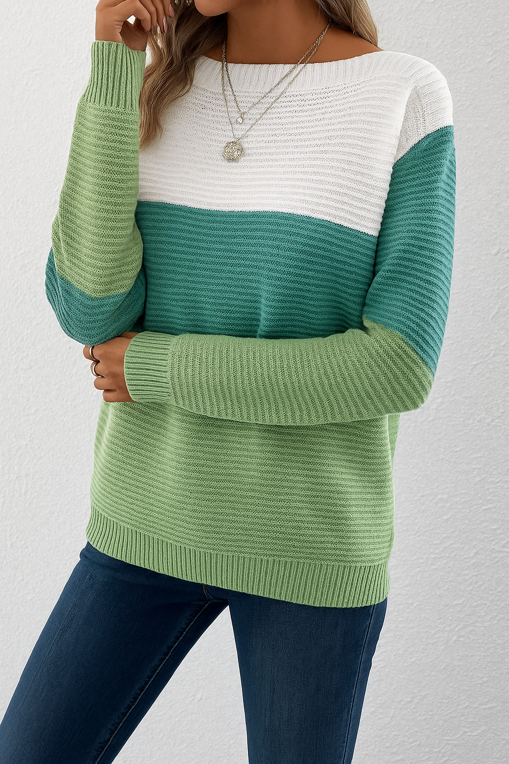 Women's Classic Boat Neck Sweater Soft Long Sleeves - VibreMode