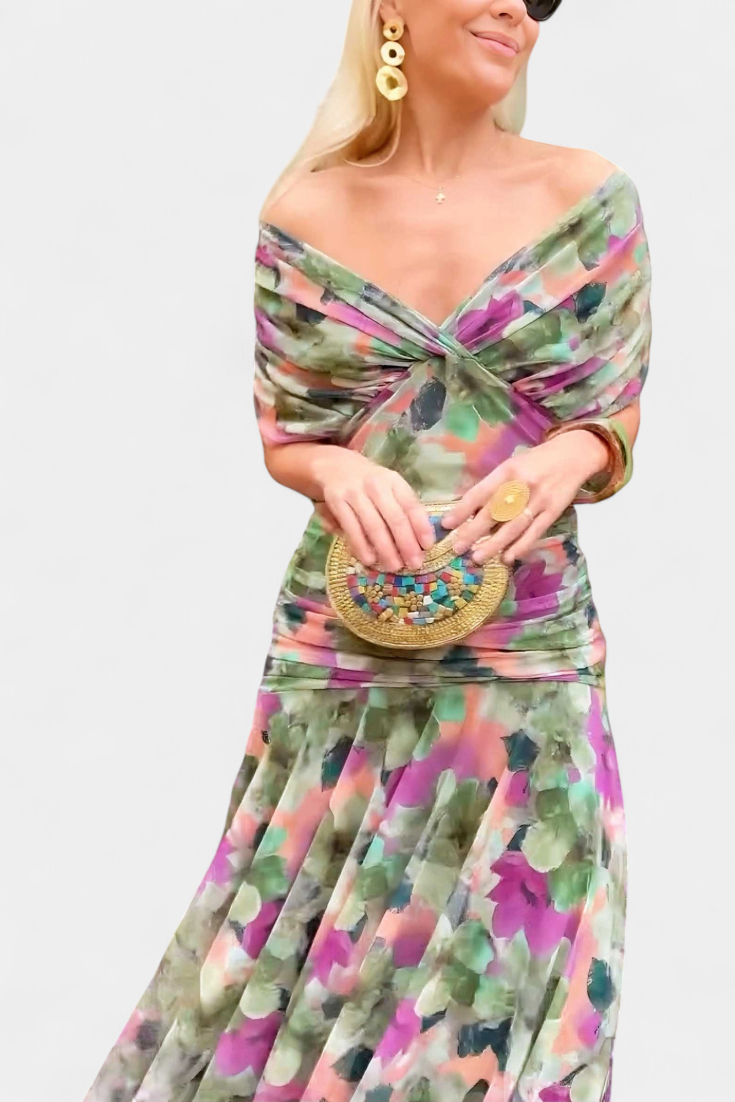 Chic Cold Shoulder Flowy Midi Dress