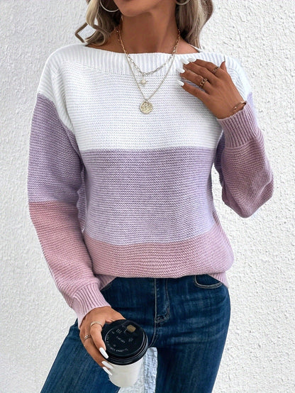 Women's Classic Boat Neck Sweater Soft Long Sleeves