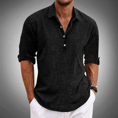 Elegant Linen Polo Shirt Short Sleeves Breathable