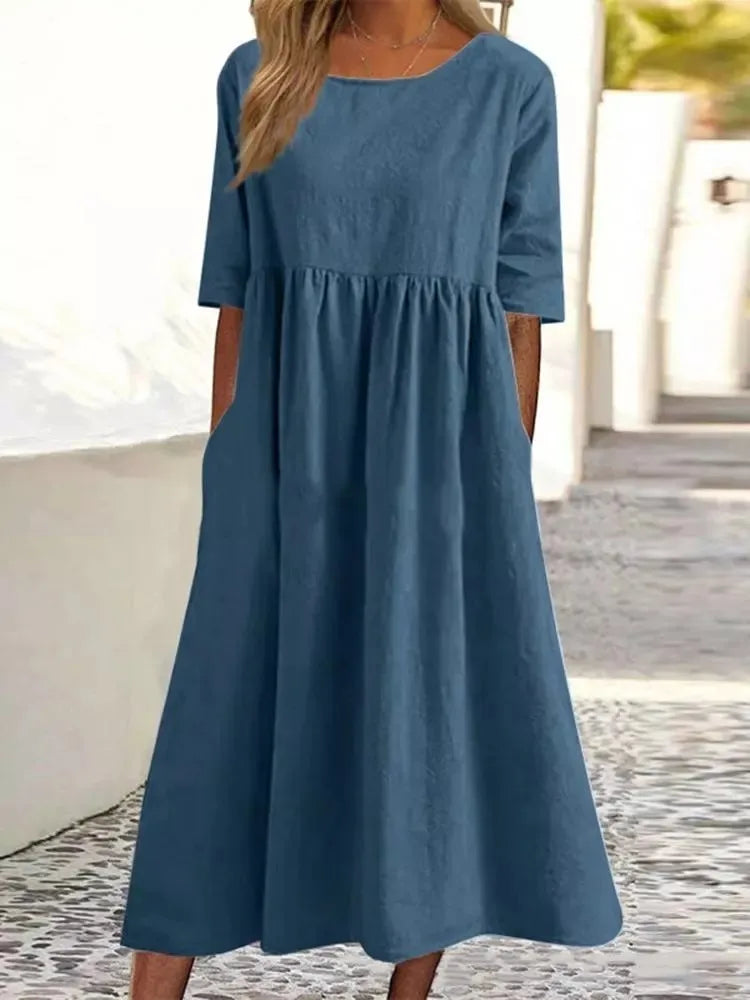 Women's Midi Casual Dress Loose Fit - VibreMode