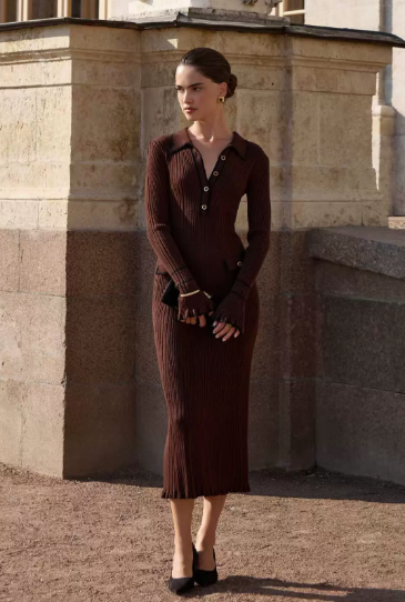 Classic Fit Women's Polo Neck Midi Dress with Buttons