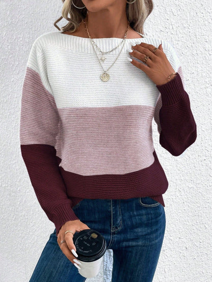 Women's Classic Boat Neck Sweater Soft Long Sleeves