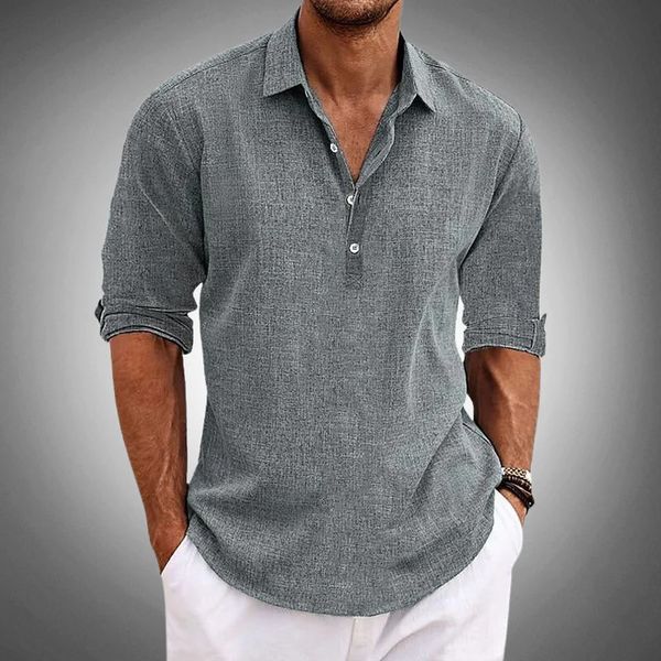 Men's Long Sleeve Polo Shirt Button Front