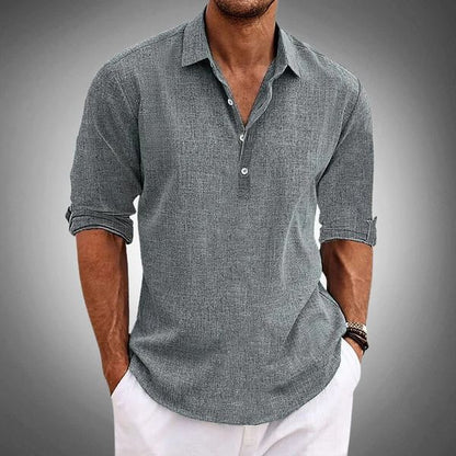 Elegant Linen Polo Shirt Short Sleeves Breathable