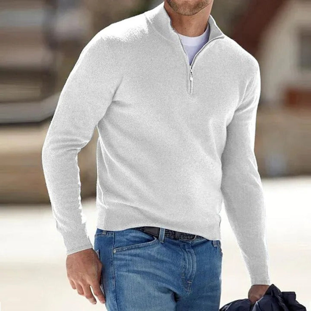 Men's Wool Sweater Zipper Detail