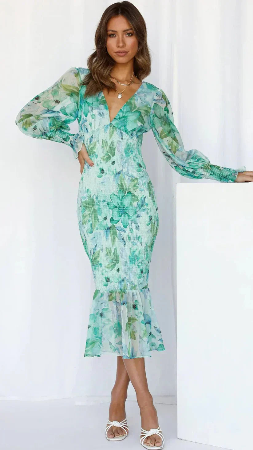 Elegant Ladies Floral Maxi Evening Dress