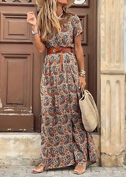 Women's V-Neck Maxi Dress Boho Patterned