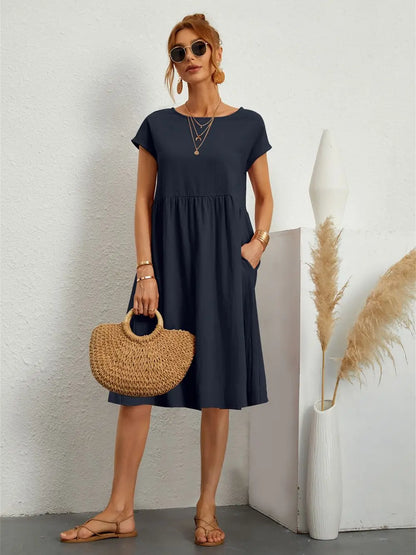 Women's Midi Dress Gathered Waist