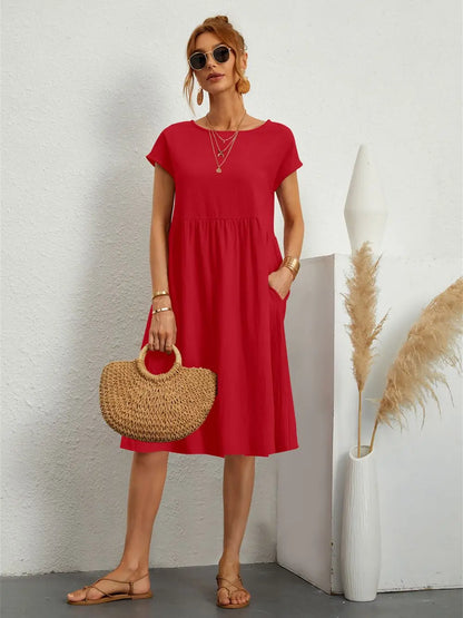 Women's Midi Dress Gathered Waist