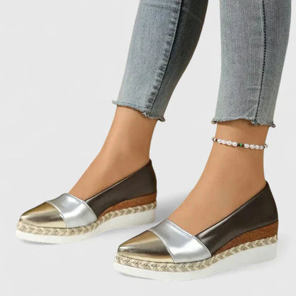 Women's Metallic Espadrille Wedge Loafers Slip On Shoes
