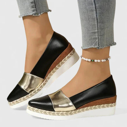 Shiny Metallic Espadrille Wedge Slip On Shoes