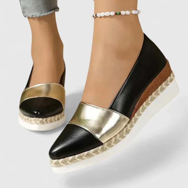 Women's Metallic Espadrille Wedge Loafers Slip On Shoes