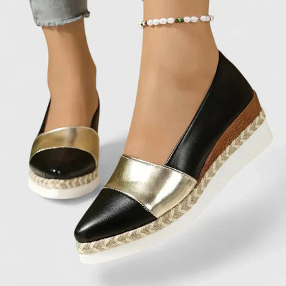 Shiny Metallic Espadrille Wedge Slip On Shoes